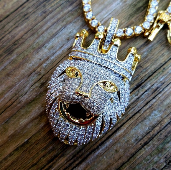 14k Gold Plated Micro Diamond Lion Tennis Necklace - Picture 2 of 5